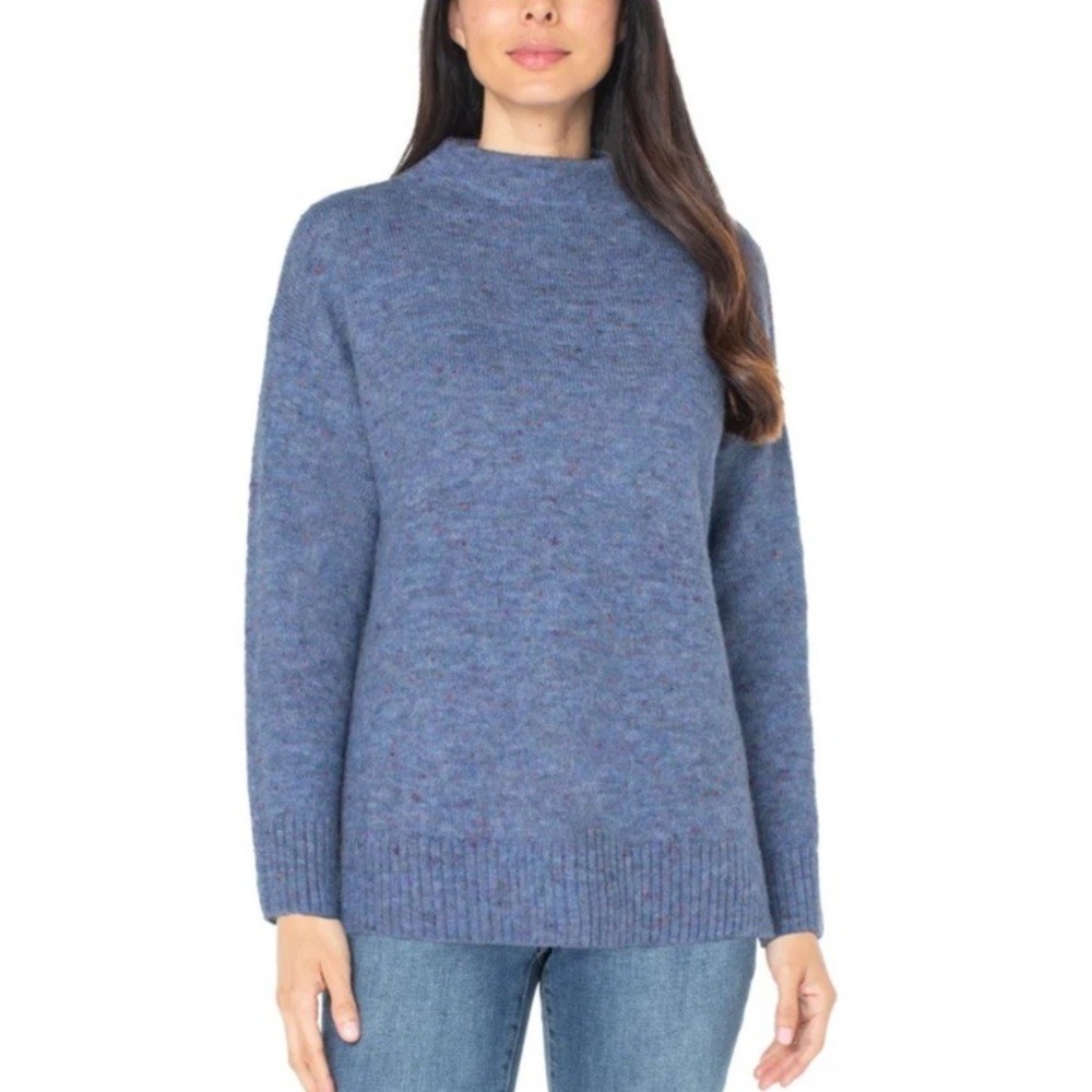 Well Worn Wool Blend Emma Sweater Soft Jumper Mock Neck Women's Large Blue Speck